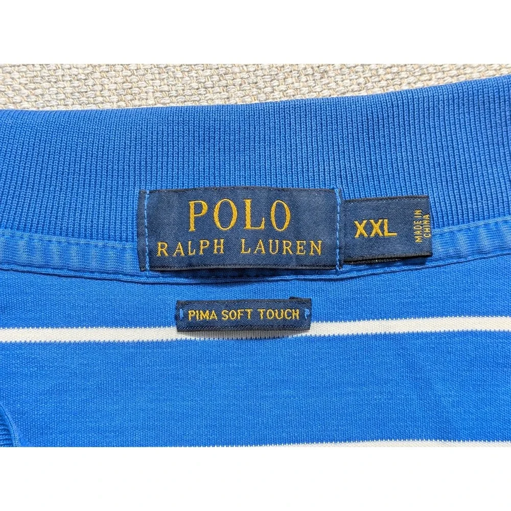 Polo Ralph Lauren Men's Blue White Striped Polo Shirt XXL Pima Soft Touch Pony